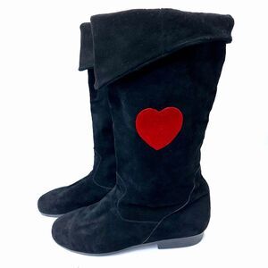 Vintage 90s Jack Sprat Black Slouchy Suede Knee Boots Red Hearts Sz 8.5 S